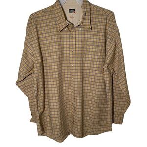 Haggar men's button down collared long sleeve XXL gold plaid shirt